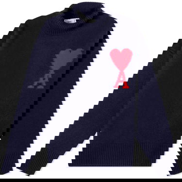 Sweater AMI Large A Heart Roll Neck Knit Mørkeblå | UKS406-018-4005, 0