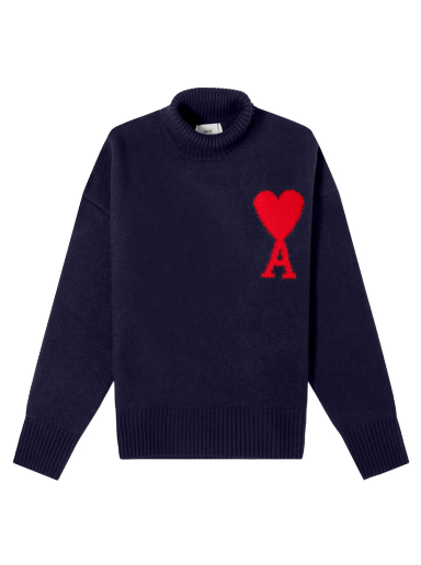 Sweater AMI Large A Heart Roll Neck Knit Mørkeblå | UKS406-018-4005
