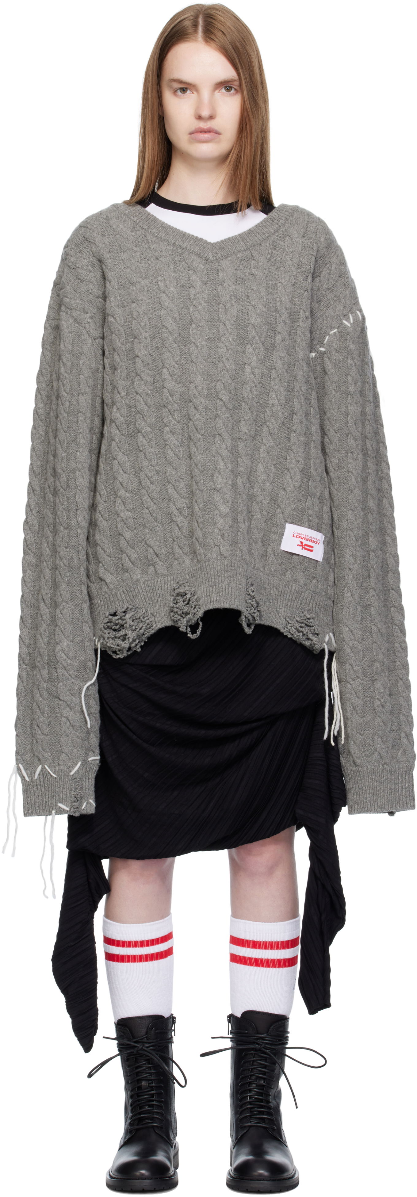 Sweater Charles Jeffrey Loverboy Charles Jeffrey LOVERBOY Label Cable Knit Sweater Grå | 52090301, 0