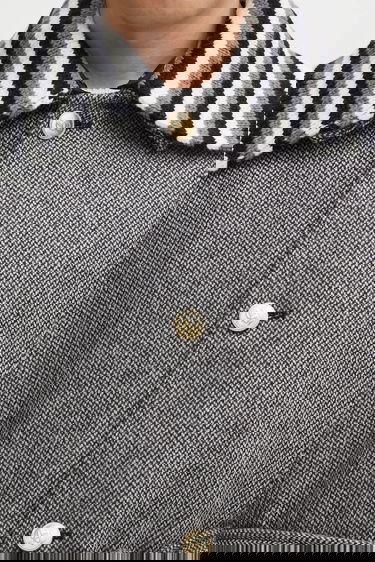 Frakker Drôle de Monsieur Le Manteau Tweed Belted Coat with Striped Collar Grå | I.CT147.WV014, 4