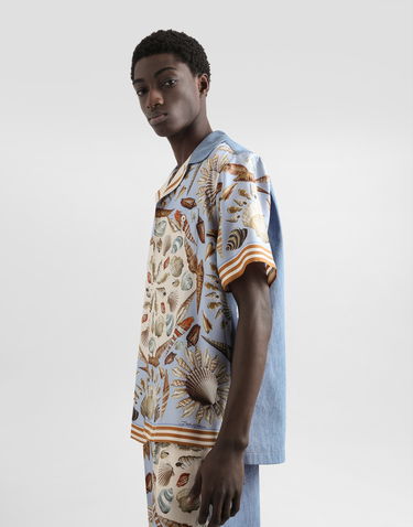 Skjorte Dolce & Gabbana Silk And Cotton Seashell Print Denim Collar Short Sleeve Shirt Flerfarvet | G5JH9DG8NE3S9001, 3