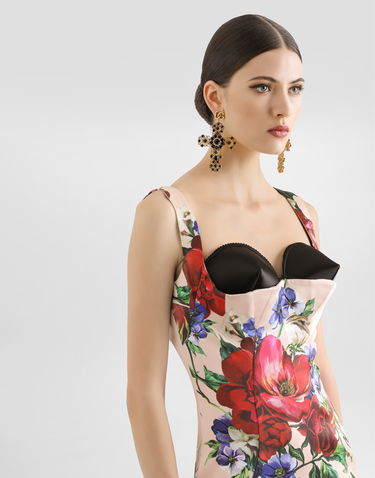 Kjole Dolce & Gabbana Dolce & Gabbana Satin Sheath Midi Dress with Floral Print Lyserød | F6TTYTFSIB5H25PR, 3