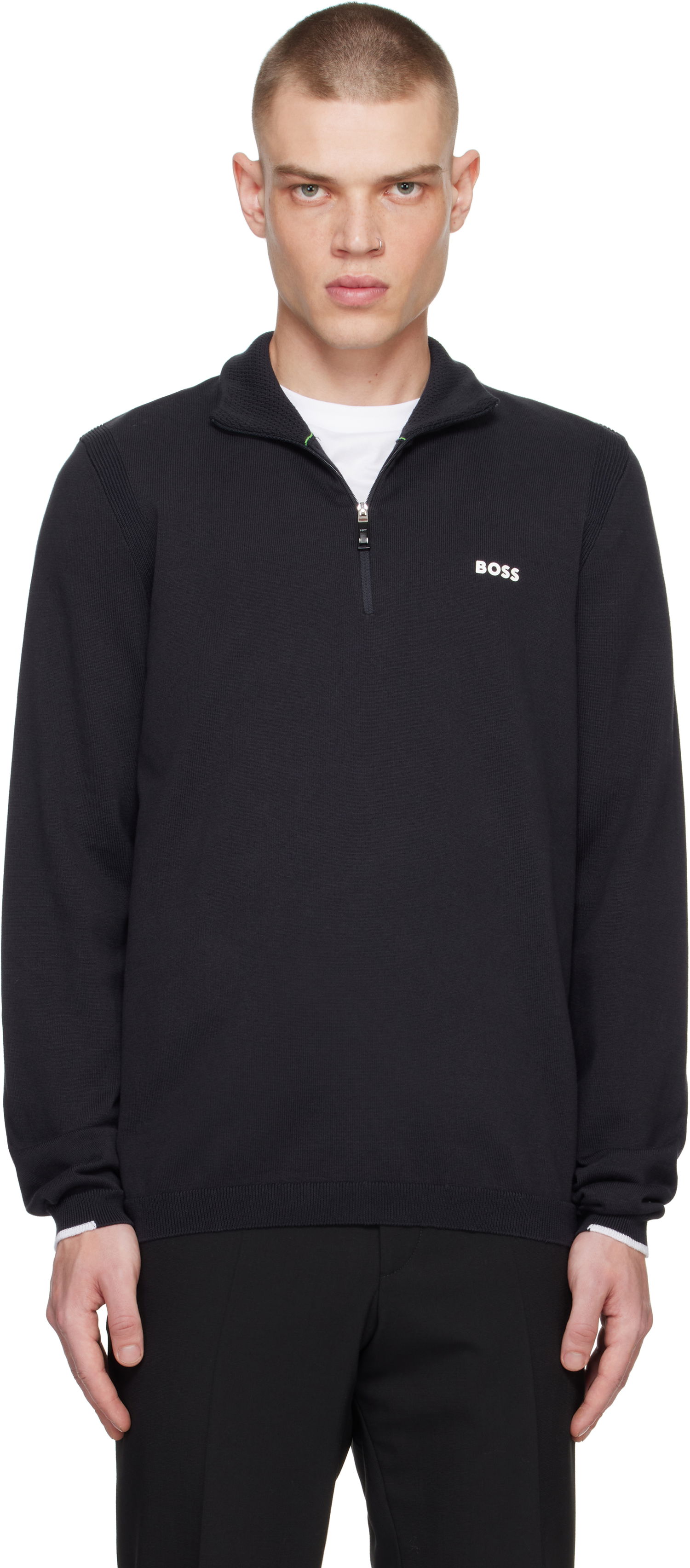 Sweater BOSS Half-Zip Pullover Sweater Sort | 50498518, 0