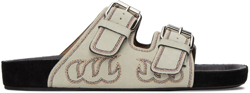 Sneakers og sko ISABEL MARANT Lennyo Two-Strap Flame Embroidered Sandals Beige | 23ASD0014FA-A3B18S