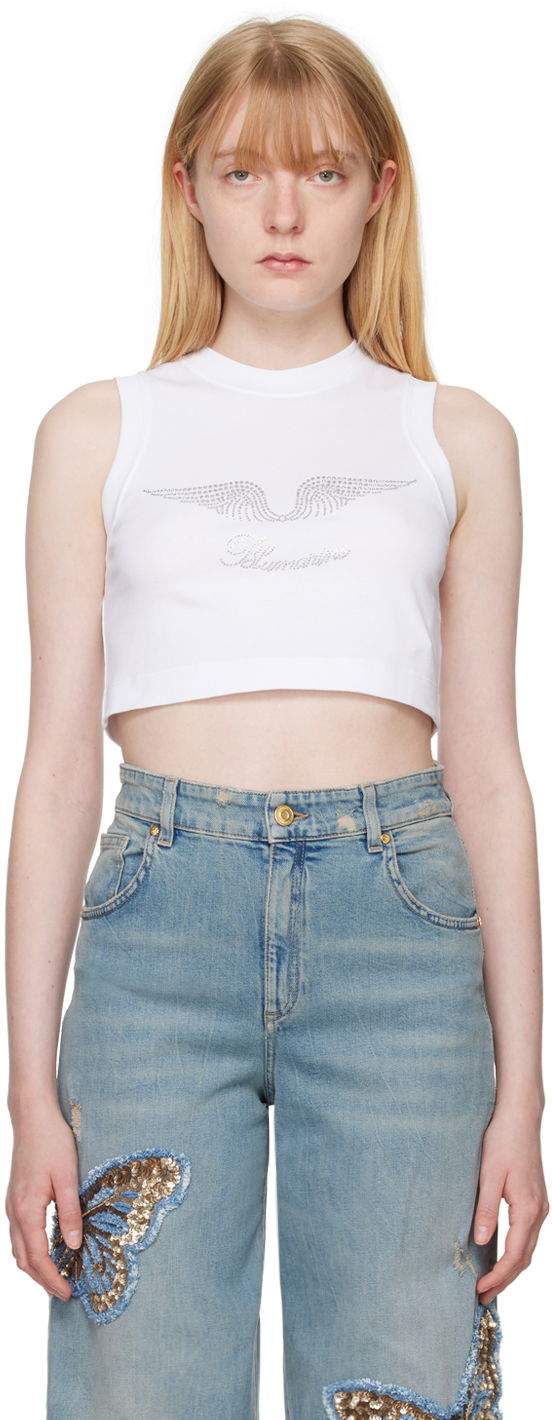 Tanktop Blumarine White Crystal-Cut Tank Top Hvid | P444T037A