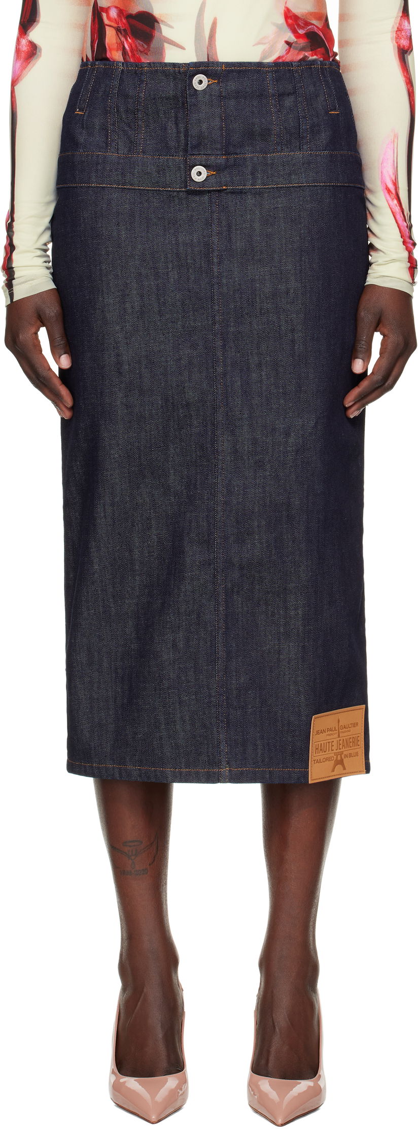 Nederdel Jean Paul Gaultier Jean Paul Gaultier 'The Inverted' Denim Midi Skirt Blå | 25/33-F-JU146-D019-55
