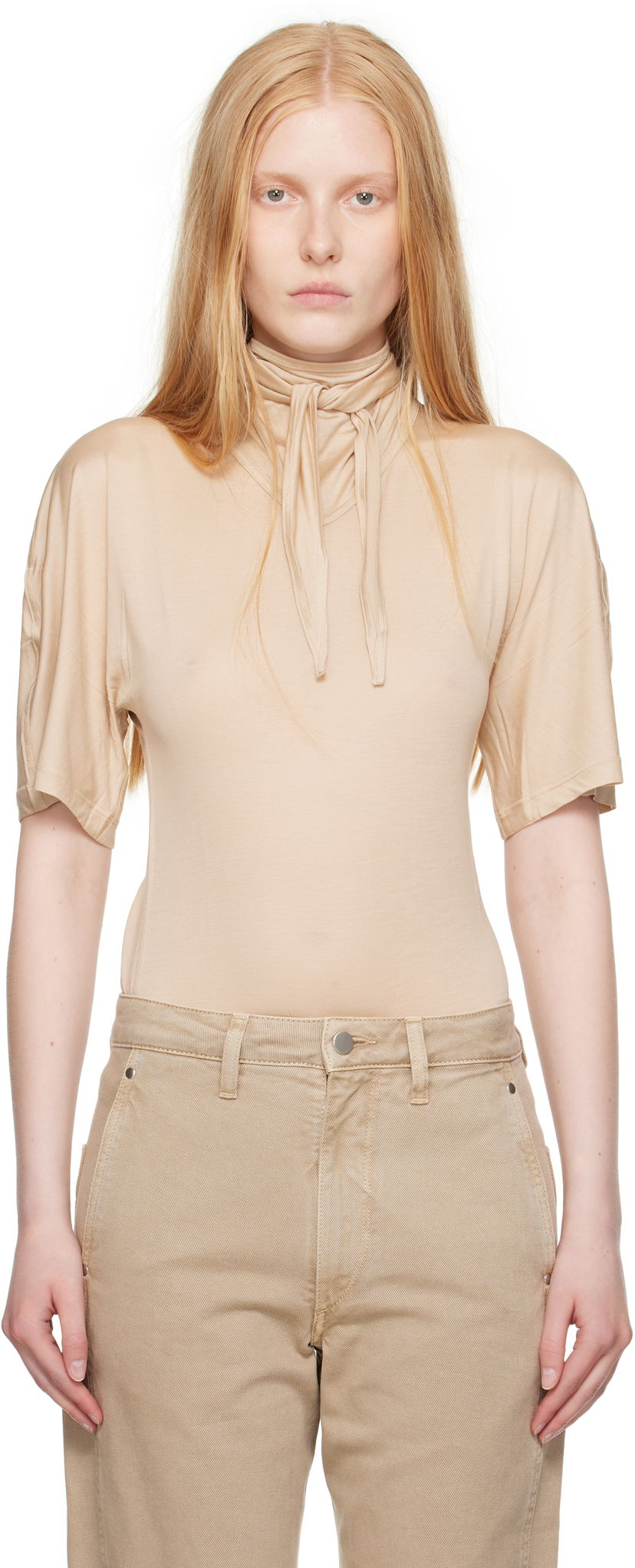 T-shirt LEMAIRE Lemaire Short Sleeve Foulard T-Shirt Beige | TO1337 LJ1011