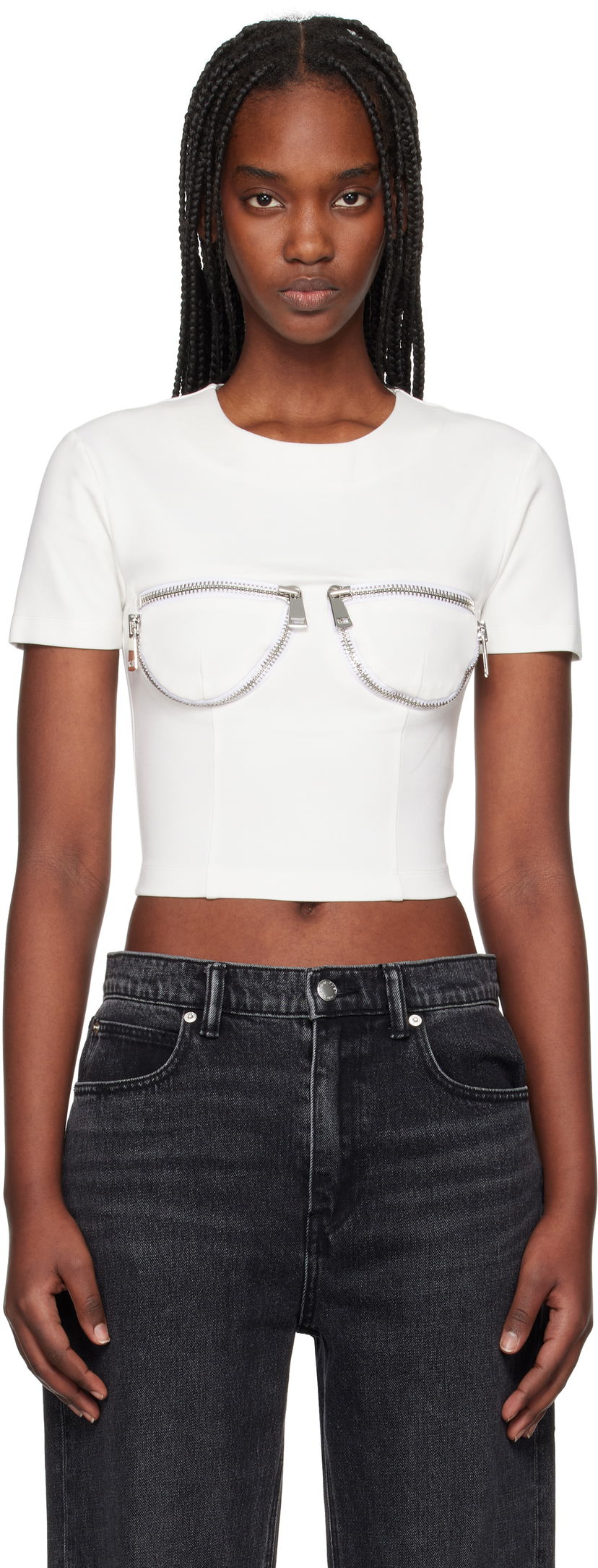 Crop top Area AREA Zipper Bustier Cup T-Shirt Hvid | RS25AWTS0019FA01
