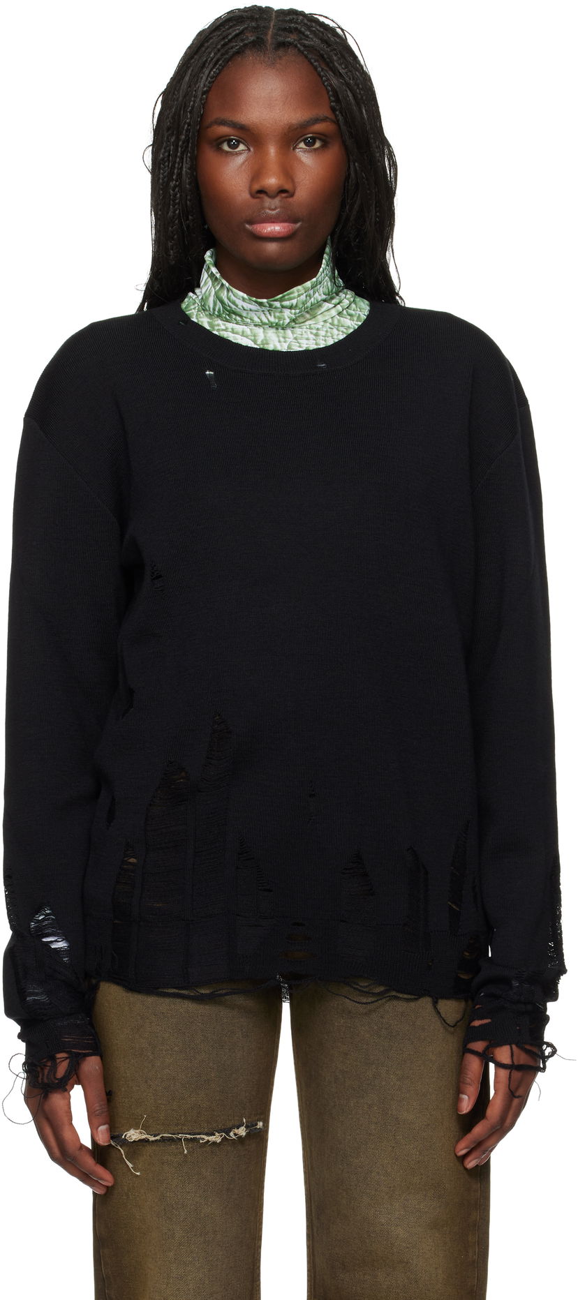 Sweater Maison Margiela Distressed Crewneck Sweater Sort | SH2HL0016 M13070