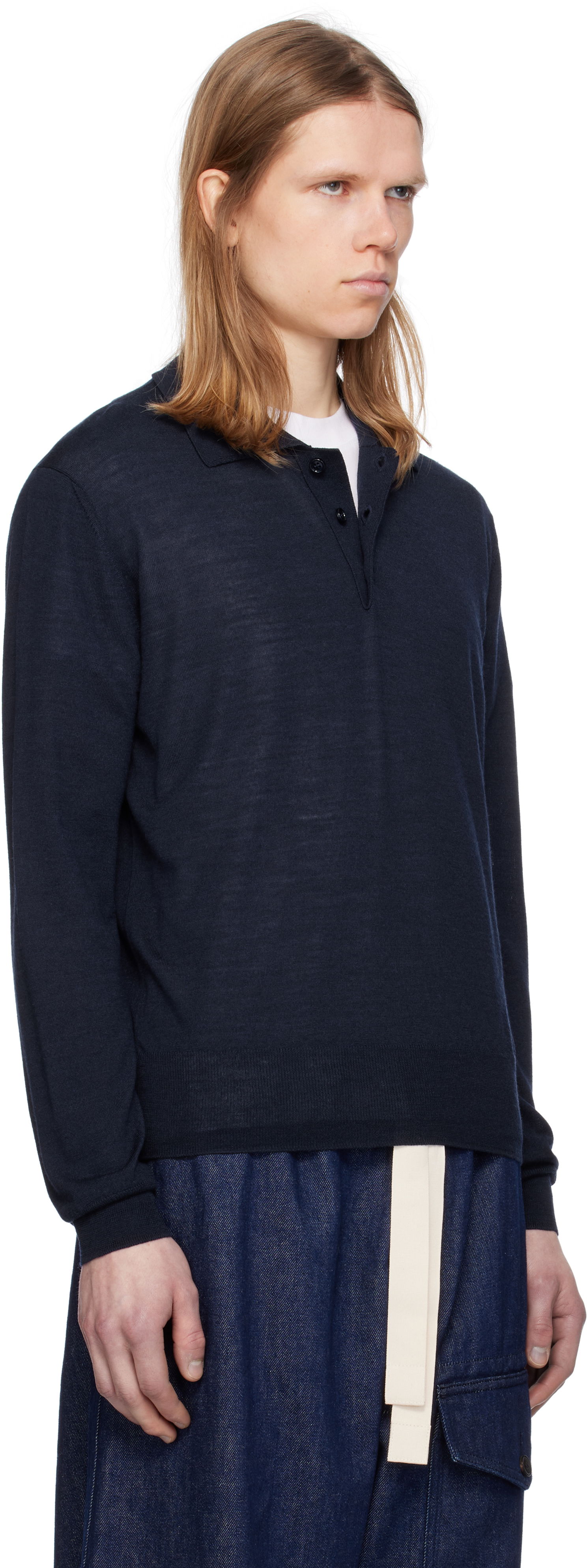 Sweater AMI AMI Paris Tonal De Coeur Polo Mørkeblå | HPL366.KN0066, 1