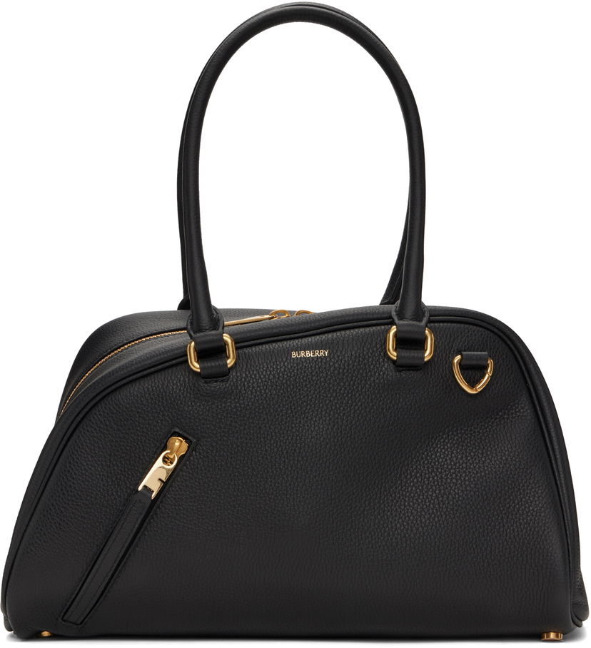 Håndtaske Burberry Small Shield Twin Bowling Leather Bag Sort | 8104829