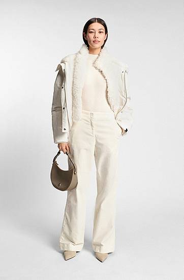 Puffer jakke BOSS Water-repellent Puffer Jacket with Detachable Faux-Fur Bib Hvid | 50546842, 1