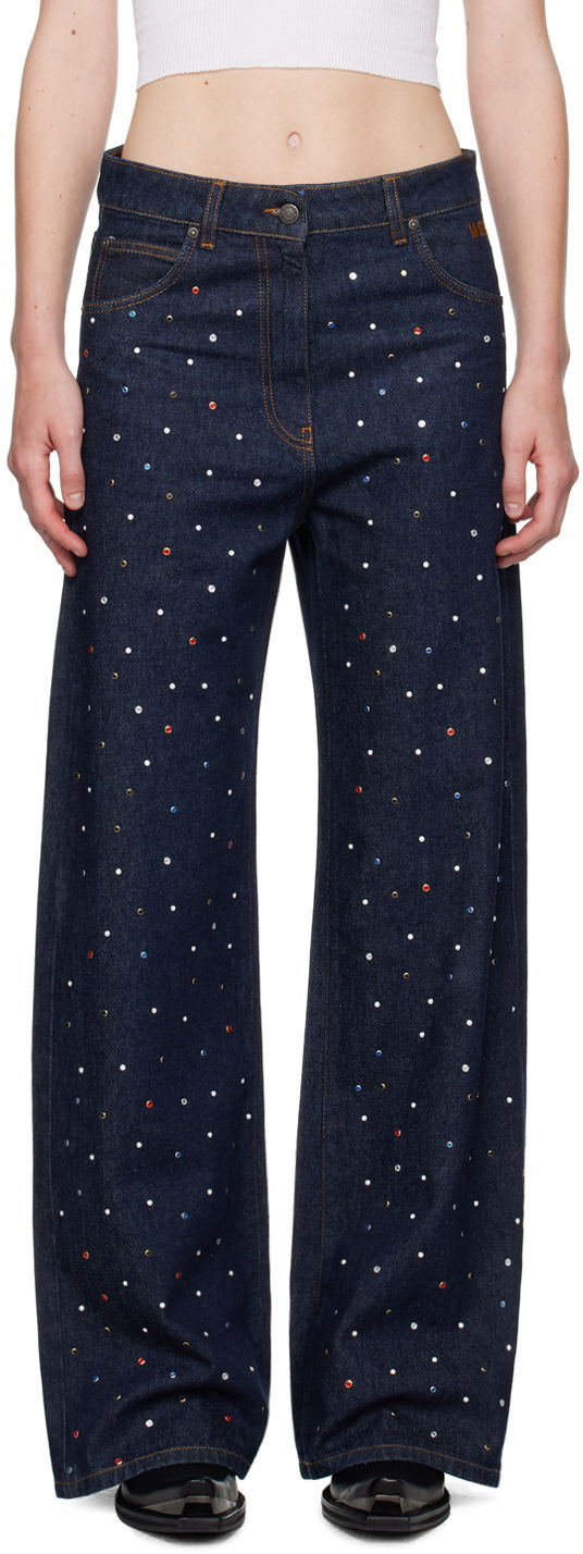 Jeans MSGM Blue Wide-Leg Studs Jeans Blå | 3741MDP235 247766
