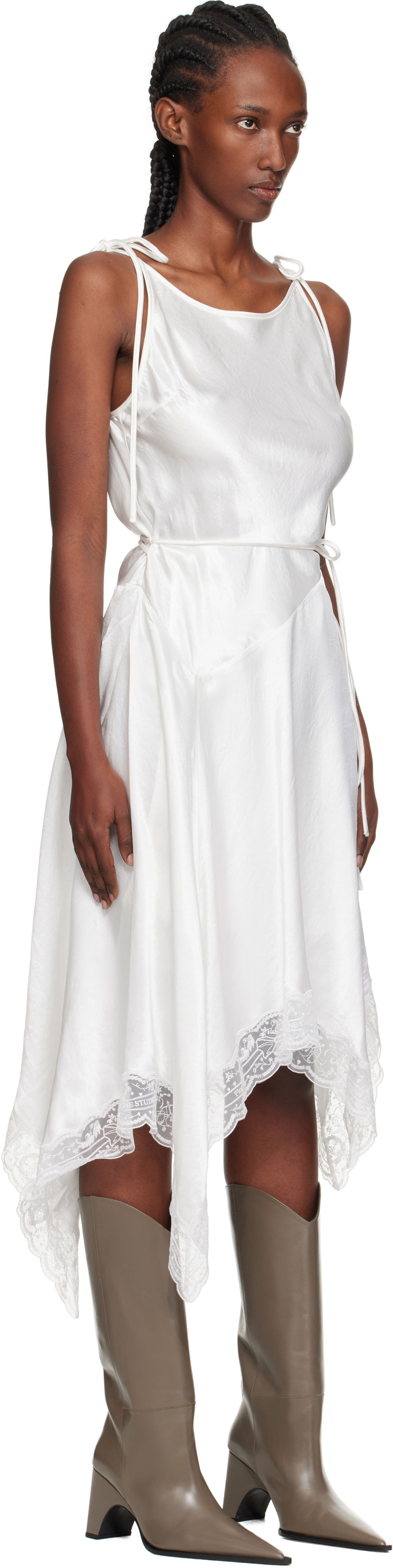 Kjole Acne Studios Acne Studios Satin Lace Midi Dress Hvid | A20862-, 1
