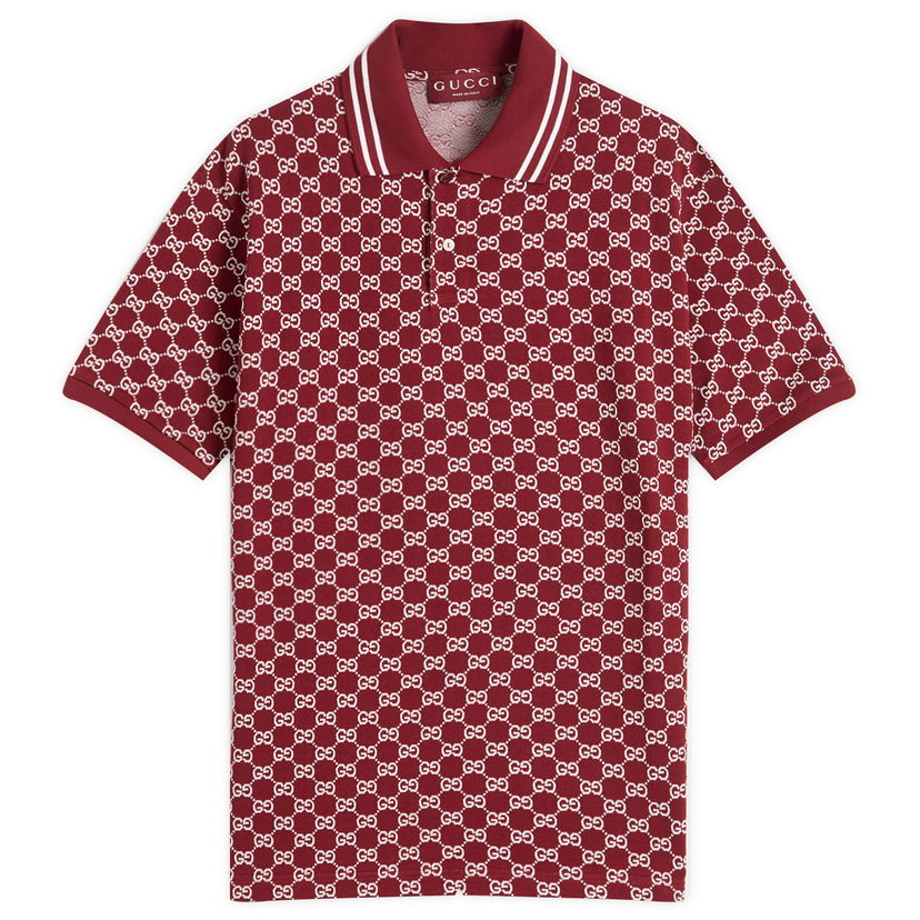 Polo skjorte Gucci GG Jacquard Cotton Piquet Polo Shirt, Size Large Bourgogne | 788024-XJHHN-6320