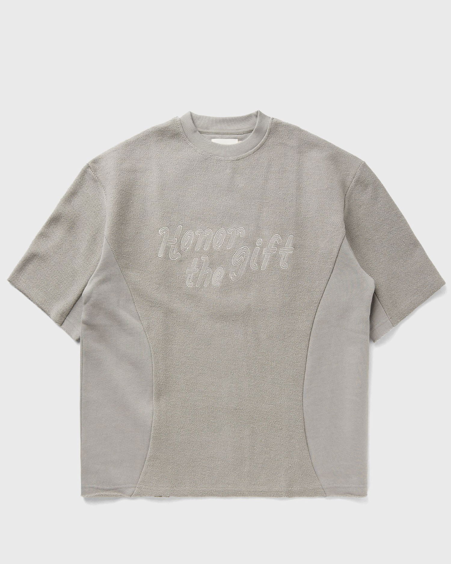 T-shirt Honor The Gift BLOCK PARTY Terry Crew Short-Sleeve Top with Embroidered 'Honor the Gift' and Side Panels Grå | HTG250250-STONE, 0