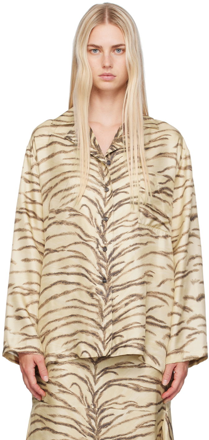 Skjorte Stella McCartney Tiger Print Shirt Beige | 6201213ES210