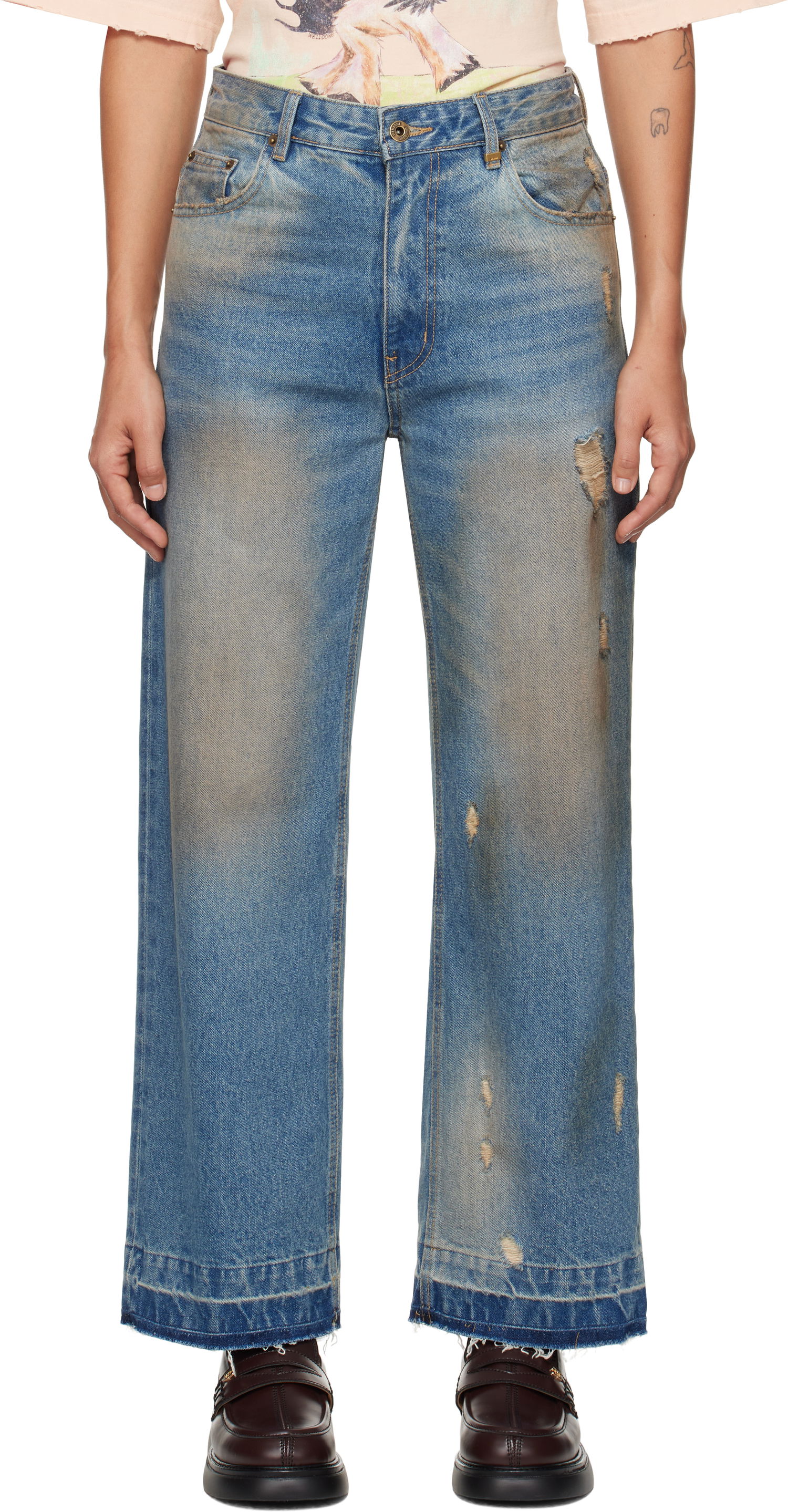 Jeans We11done We11done Grunge Wide Leg Jeans Blå | WD-DP3-24-359-W-BL, 0