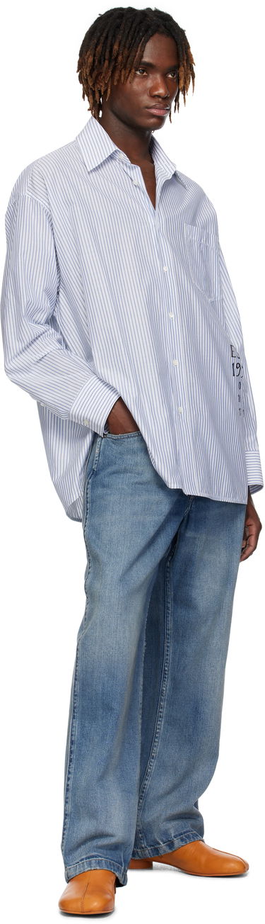 Skjorte Maison Margiela MM6 Maison Margiela Asymmetric Striped Poplin Shirt Blå | SH0DT0014 M35251, 3