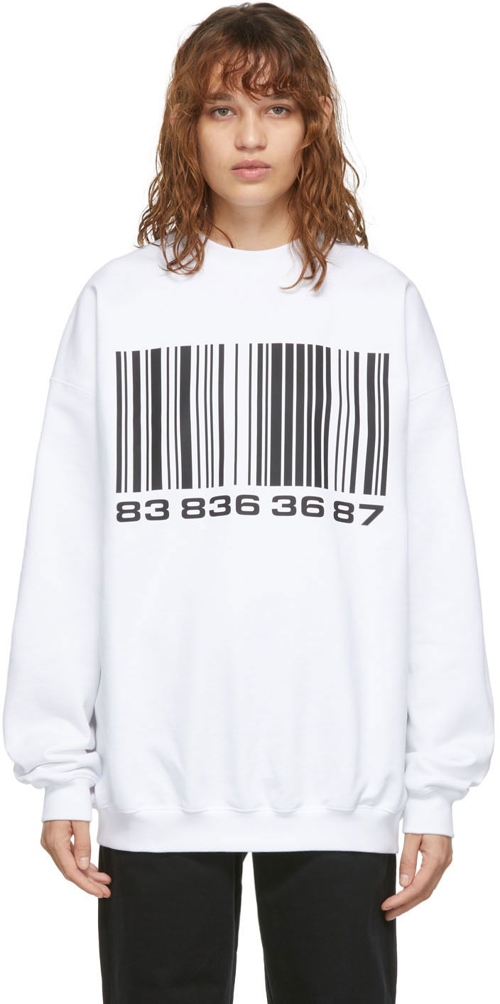 Sweatshirt VETEMENTS VTMNTS Big Barcode Sweatshirt Hvid | VL12TR100W