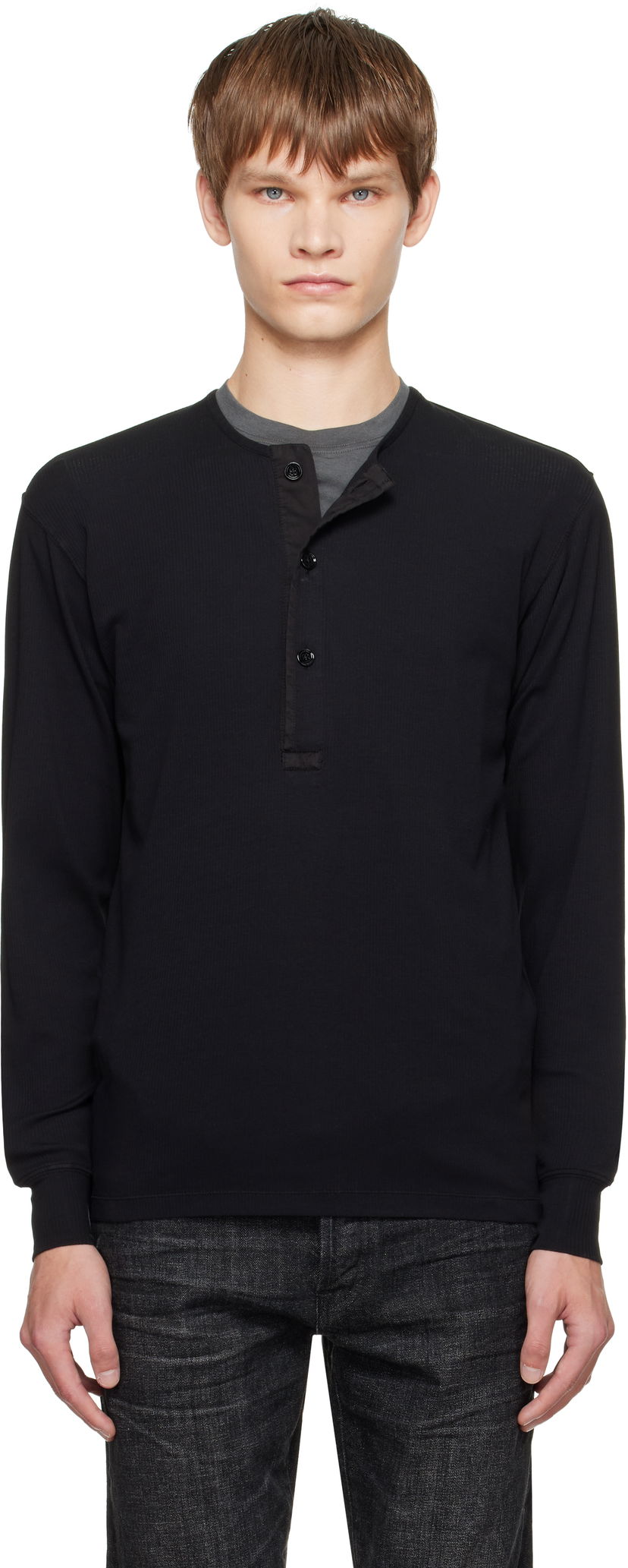 Sweater Tom Ford TOM FORD Stretch Rib Henley Sort | JHL019-JMC067