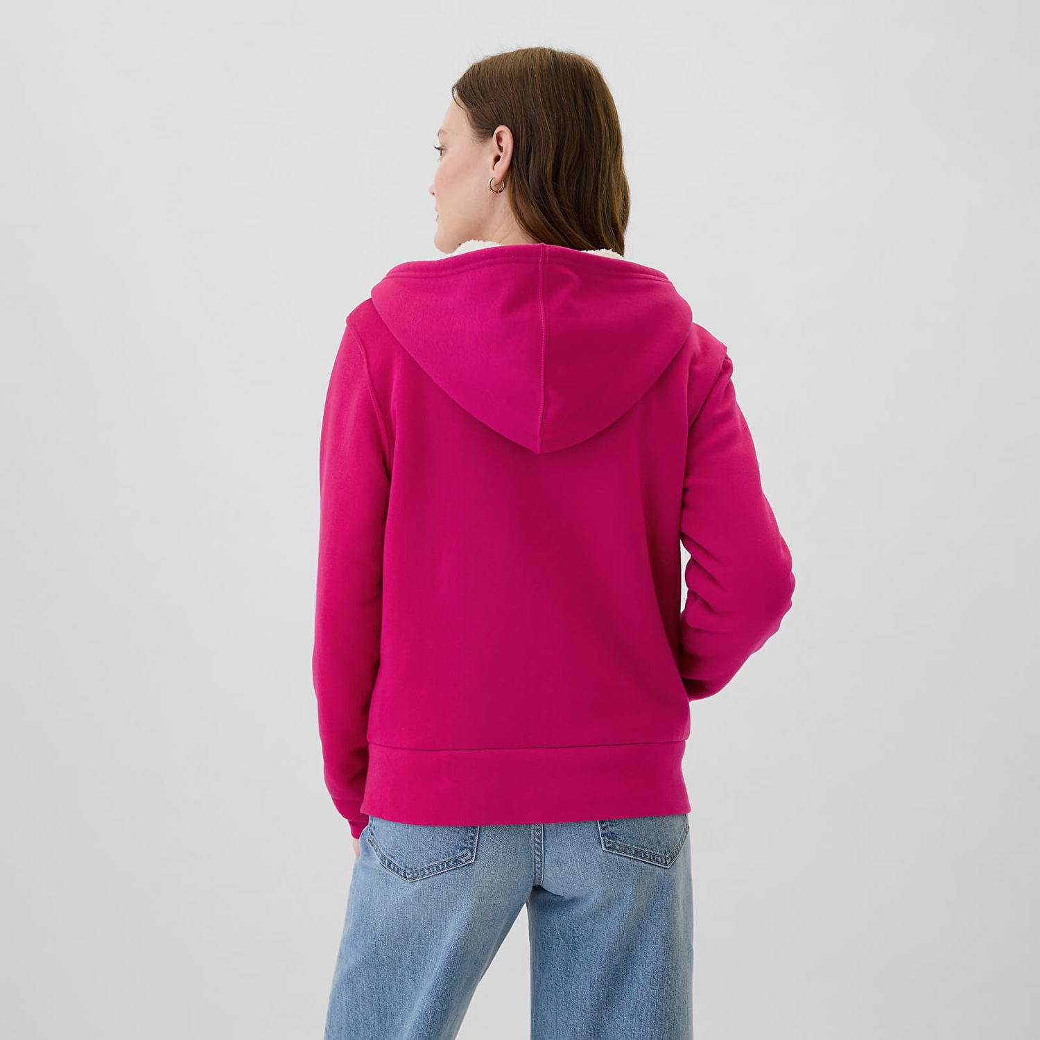 Sweatshirt GAP Logo Sherpa Fullzip Hoodie Bright Beet Lyserød | 498594-01, 1