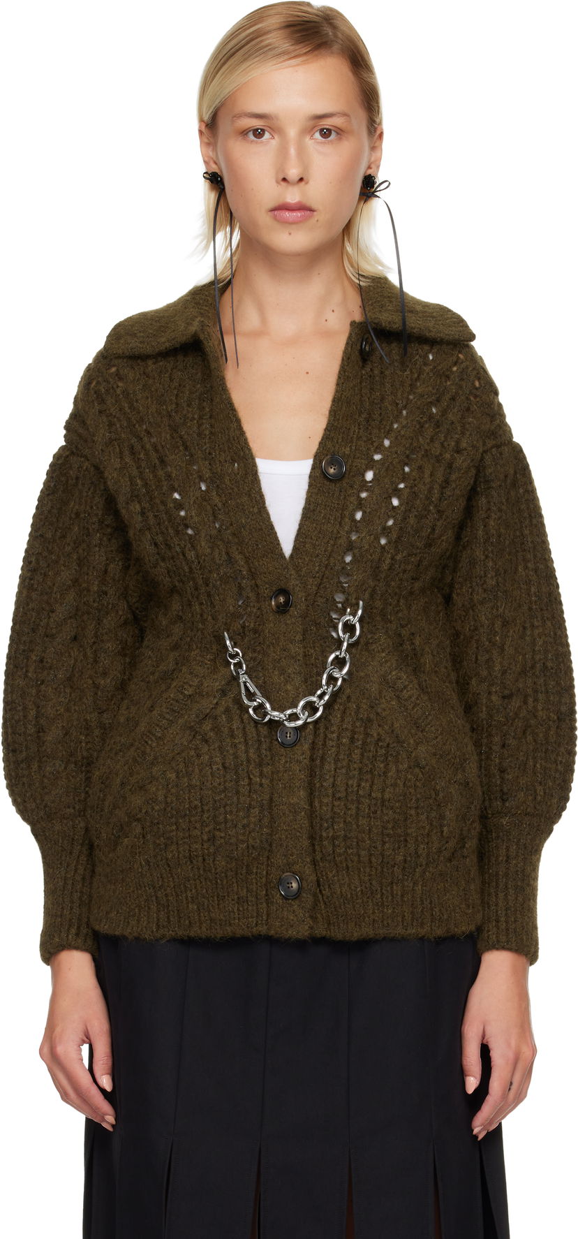 Sweater Simone Rocha Simone Rocha Sculpted Chunky Knit Chain Detail Cardigan Grøn | MZMK1E 0665