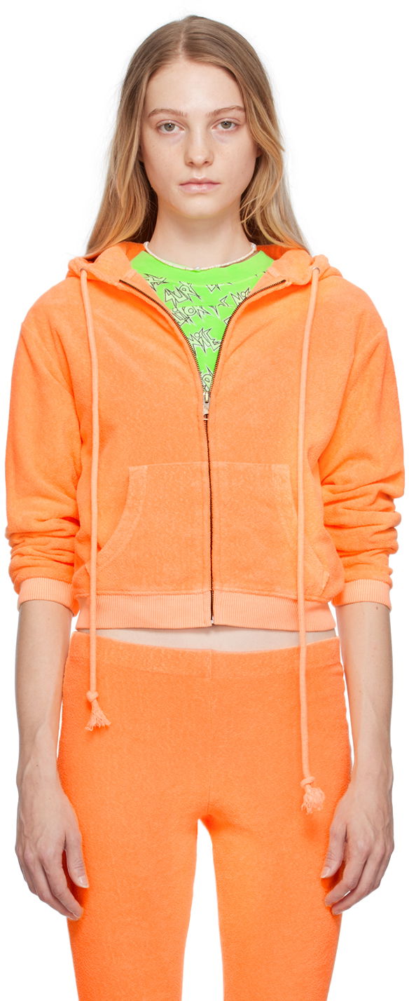 Sweatshirt ERL Cropped Zip Hoodie Orange | ERL06T110