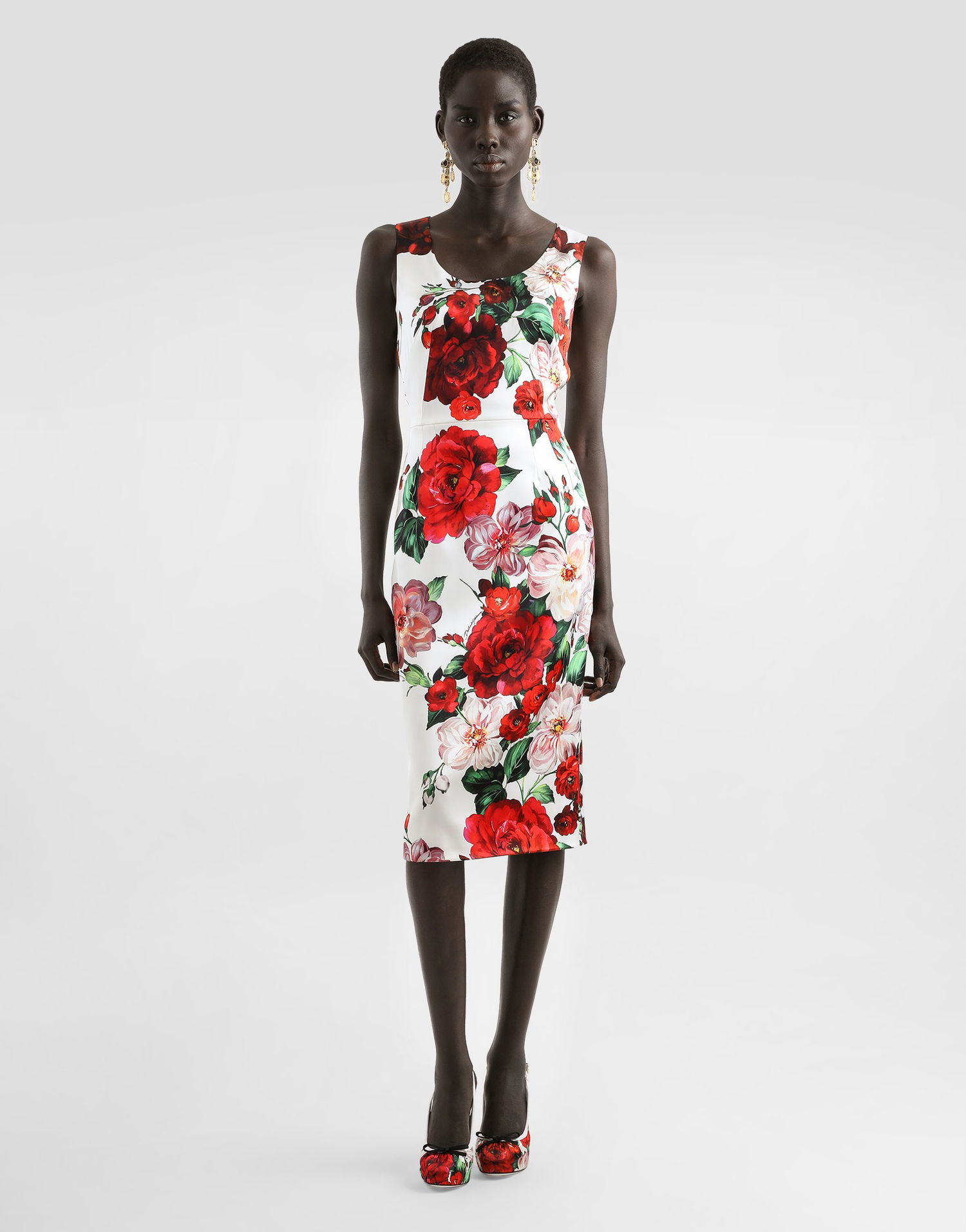 Kjole Dolce & Gabbana Dolce & Gabbana Sleeveless Rose Print Satin Calf-Length Dress Flerfarvet | F6ZJ6TFSIB4HA5PD, 1