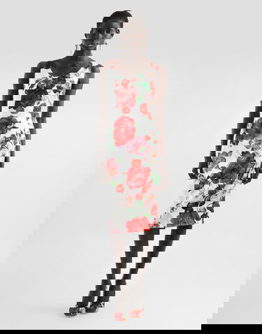 Kjole Dolce & Gabbana Dolce & Gabbana Sleeveless Rose Print Satin Calf-Length Dress Flerfarvet | F6ZJ6TFSIB4HA5PD, 1
