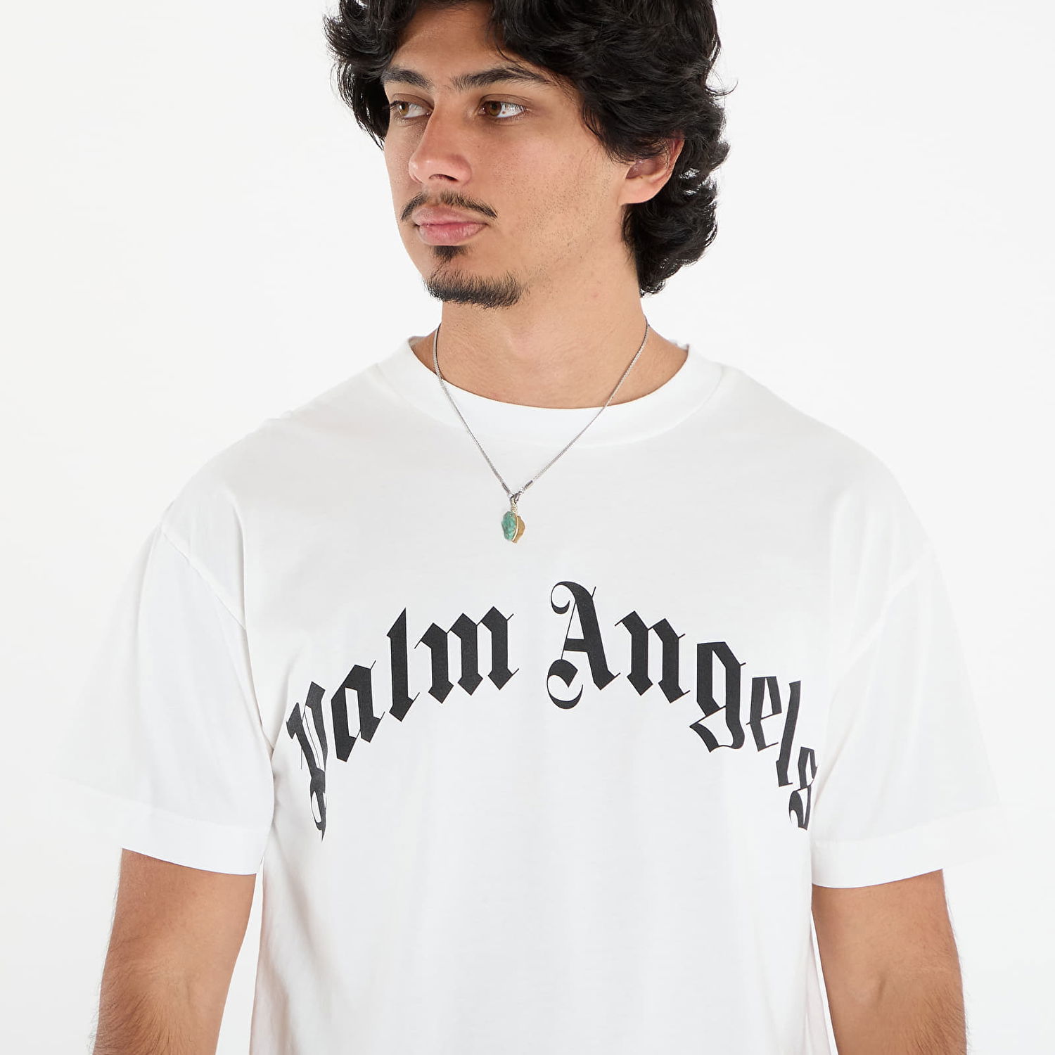 T-shirt Palm Angels Palm Angels Curved Logo Regular T-Shirt Hvid | PMAA109F25JER0030310, 1