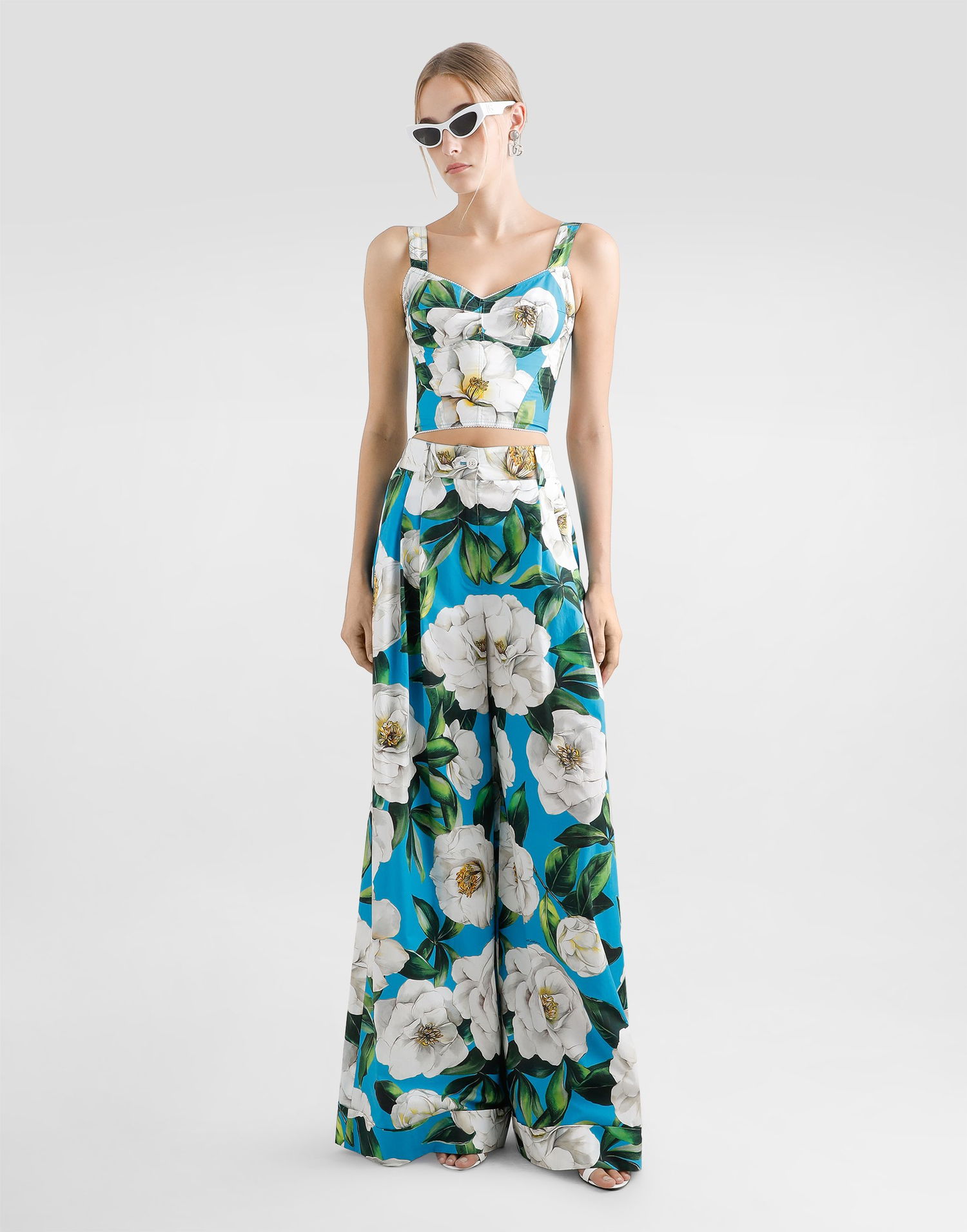 Crop top Dolce & Gabbana Dolce & Gabbana Gardenia Print Cotton Corset Top Blå | F7W98THS5TJHC5JB, 1