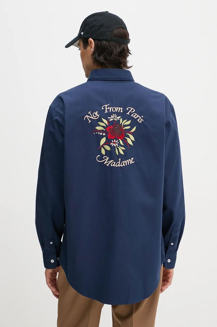 Skjorte Drôle de Monsieur Relaxed Fit Shirt With Floral Embroidery Blå | E.SH189.PL149.NY
