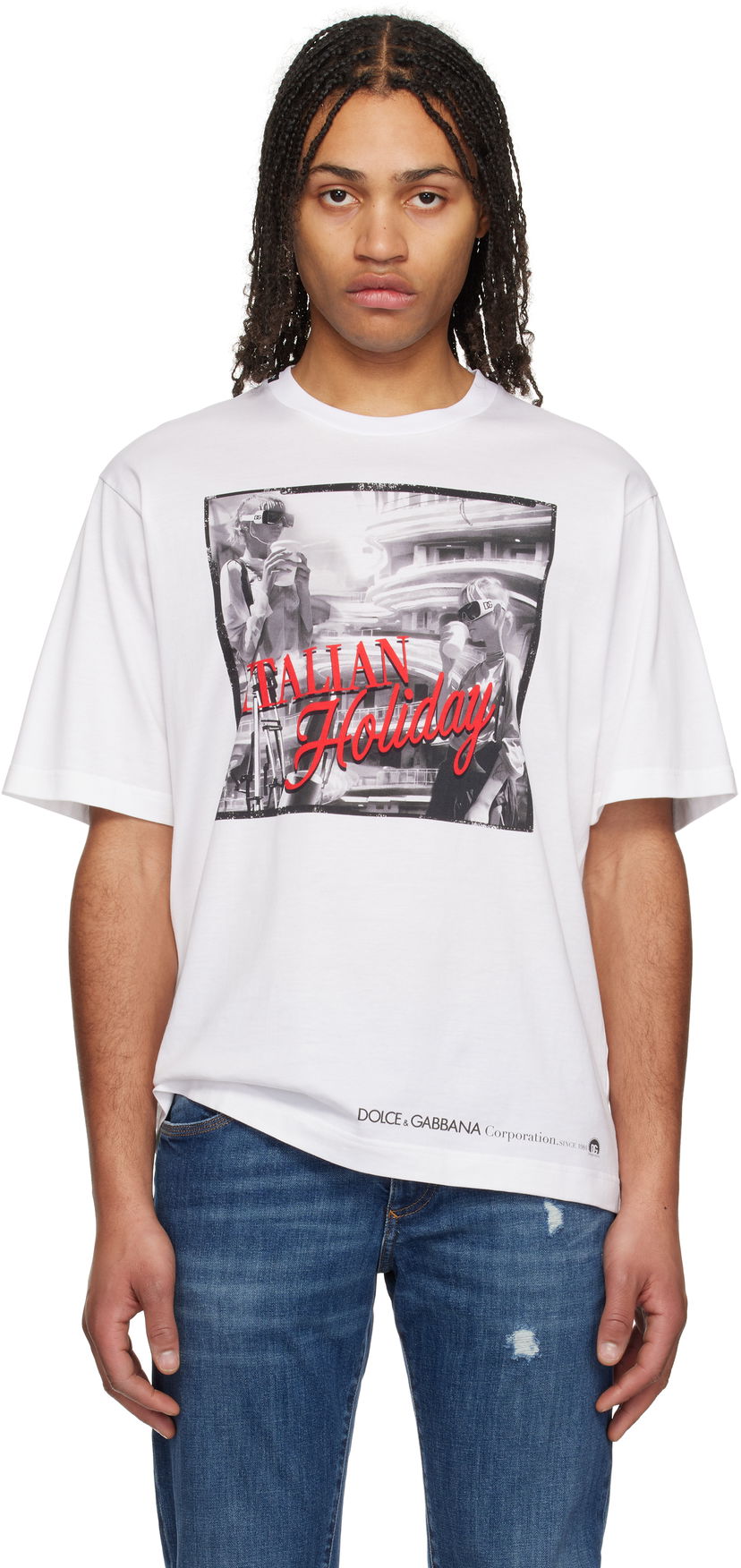 T-shirt Dolce & Gabbana Dolce&Gabbana 'Italian Holiday' Print Cotton T-Shirt Hvid | G8PN9TG7O4T
