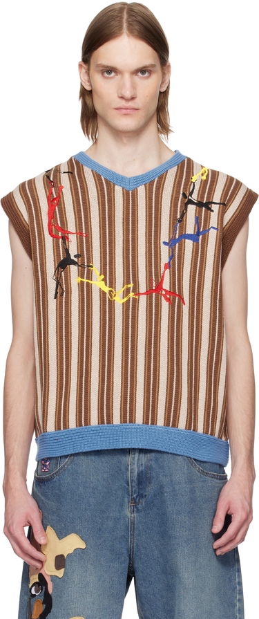 Sweater KidSuper KidSuper Embroidered Figures Knit Sweater Vest Brun | SS25-SW-09, 0