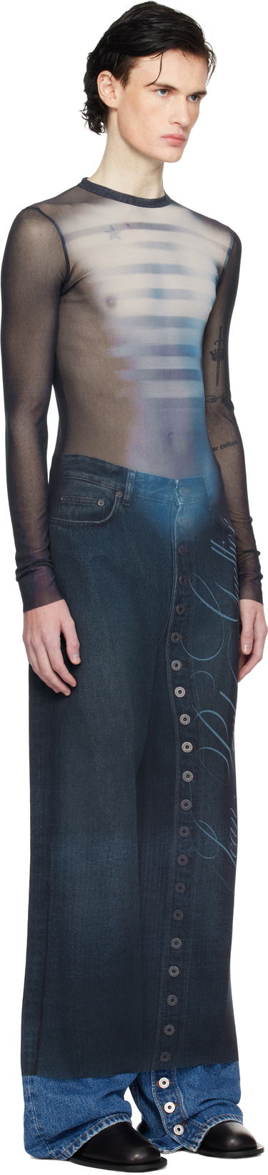 Kjole Jean Paul Gaultier Jean Paul Gaultier 'Le Mâle' Sheer Maxi Dress Sort | 25/33-F-RO366-T576-595601, 4