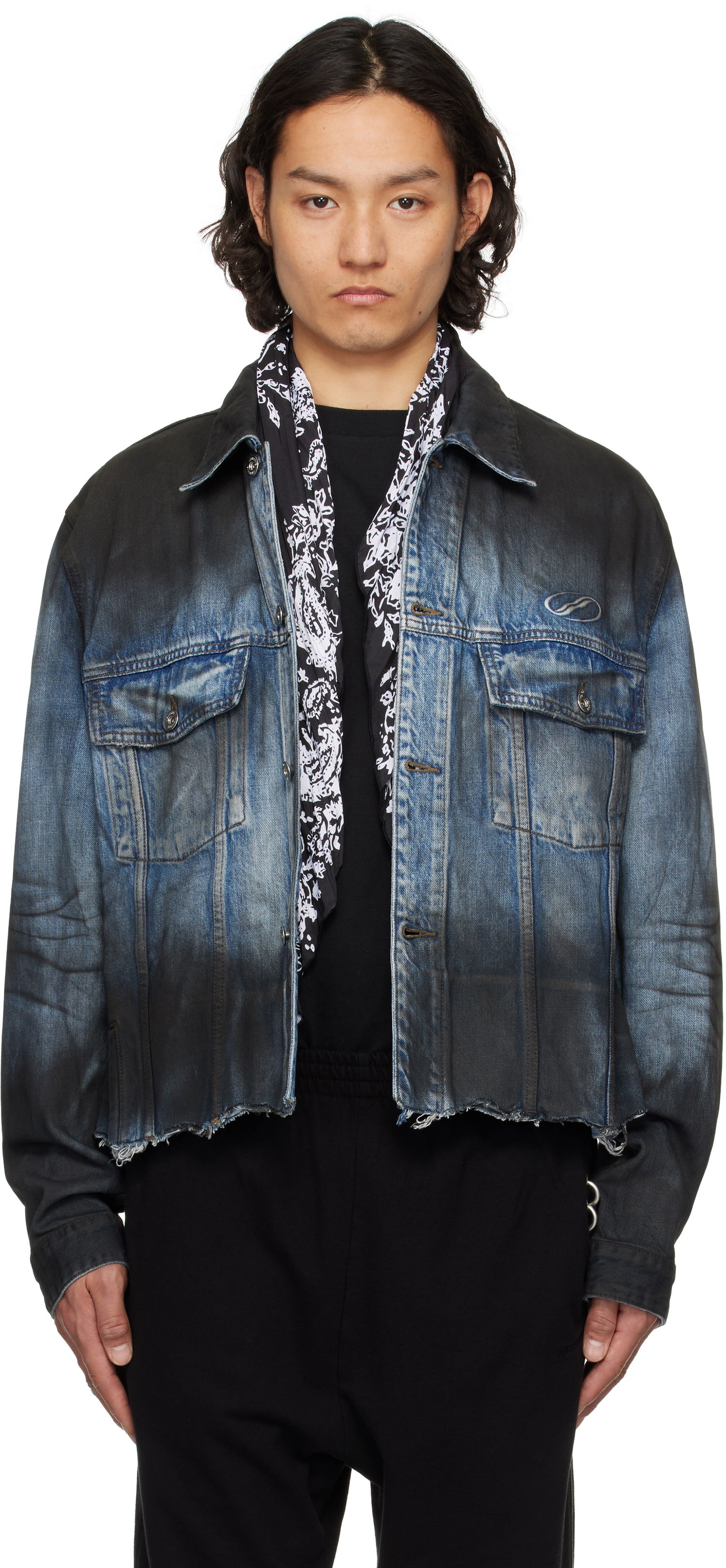 Jakke We11done We11done Sprayed Sporty Selldone Denim Jacket Blå | WD-DJ1-25-308-U-BL, 0