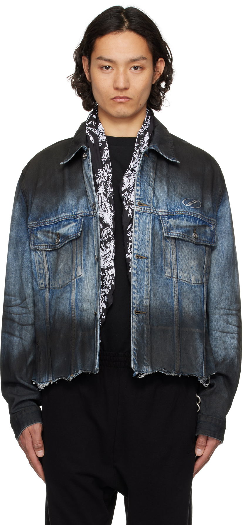 Jakke We11done We11done Sprayed Sporty Selldone Denim Jacket Blå | WD-DJ1-25-308-U-BL