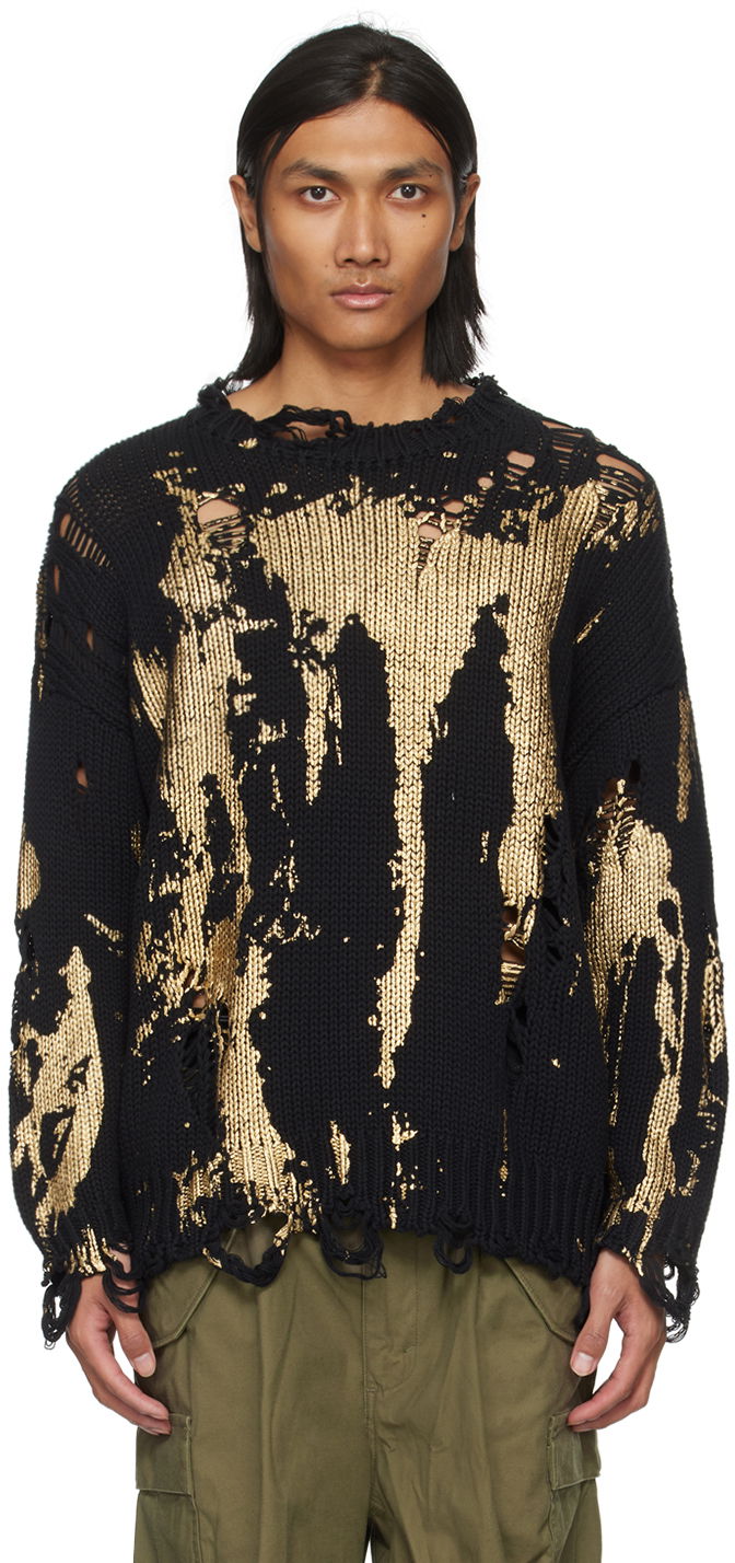 Sweater R13 R13 Printed Distressed Sweater Sort | R13WY197-Y126B, 0