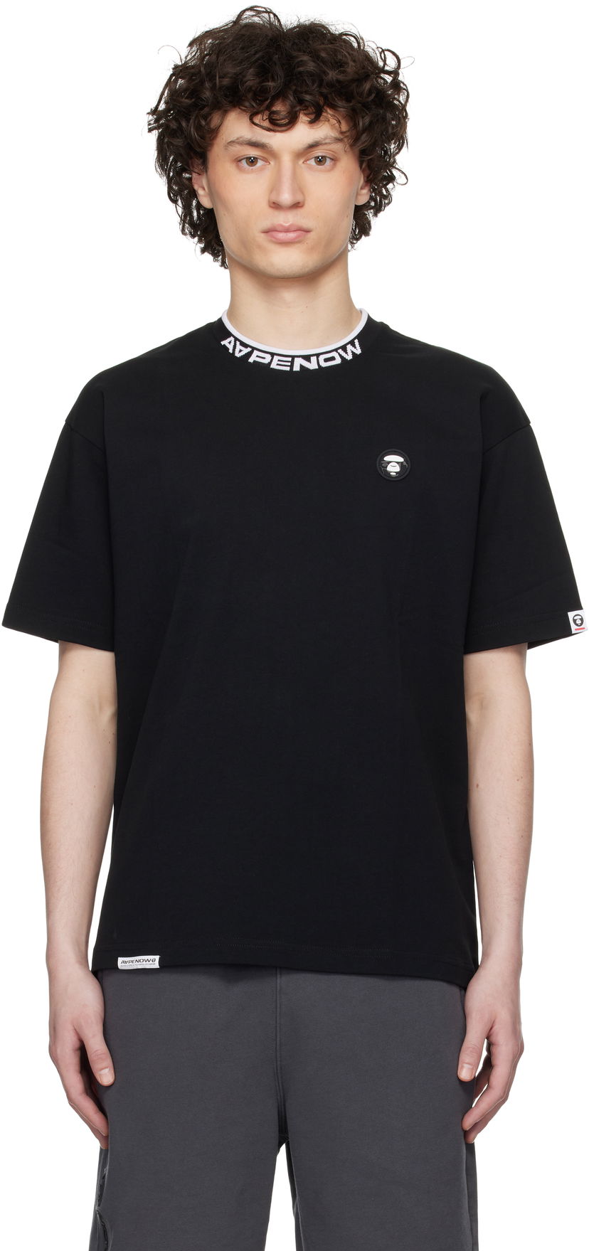 T-shirt AAPE by A Bathing Ape AAPE by A Bathing Ape 'AAPE Now' Moonface Logo T-Shirt Sort | AAPTEM1604XXNBKX