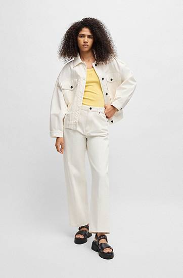 Jakke BOSS HUGO Oversized Rigid Denim Jacket Hvid | 50535349, 1