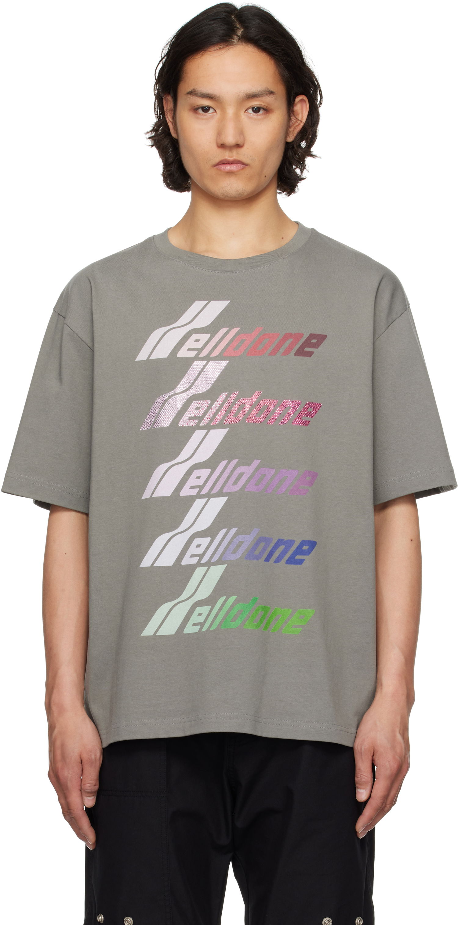 T-shirt We11done We11done Multi-Logo T-Shirt Grå | WD-TT1-25-764-U-GY, 0