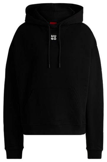 Sweatshirt BOSS HUGO Cotton-Terry Hoodie with Stacked Logo Sort | 50522423, 0
