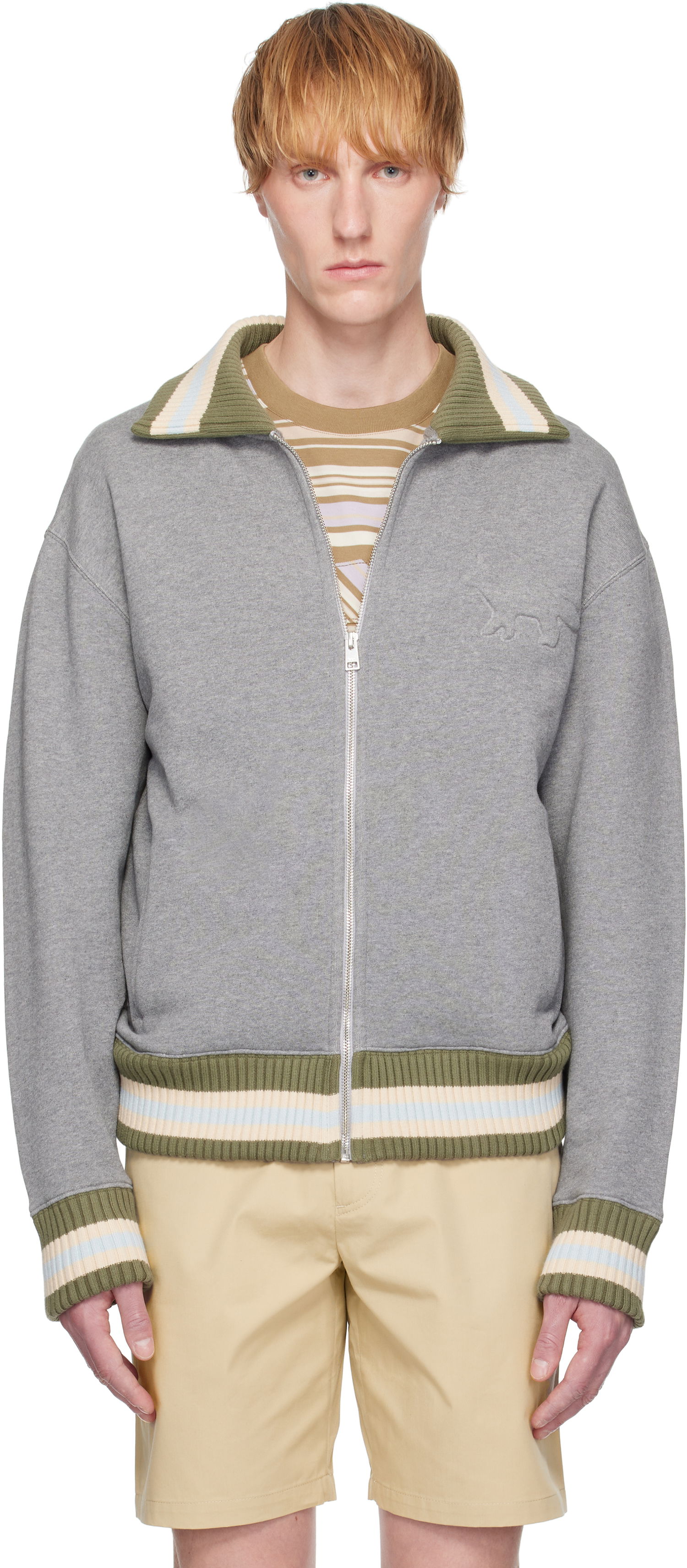 Bomberjakke MAISON KITSUNÉ Maison Kitsuné Varsity Zipped Bomber Jacket Grå | OM02130KM0321, 0