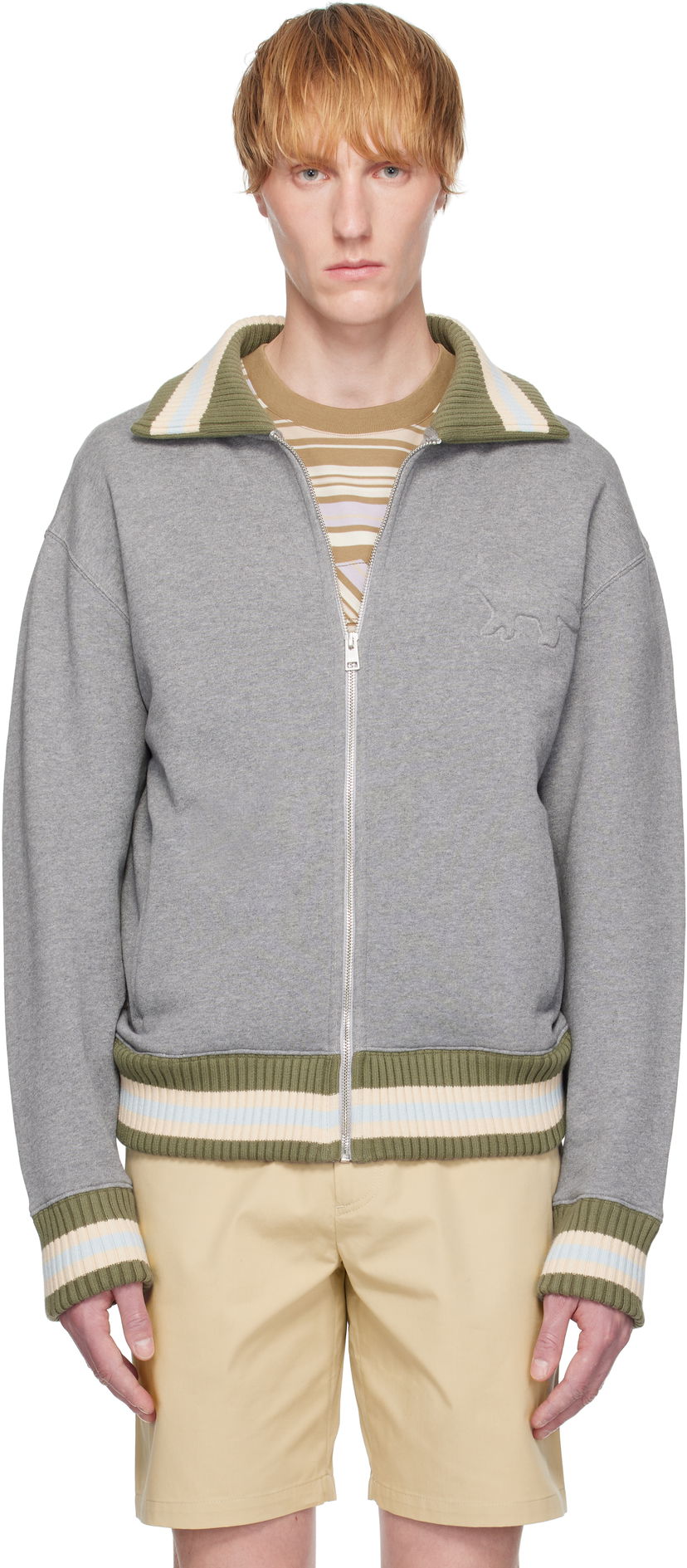 Bomberjakke MAISON KITSUNÉ Maison Kitsuné Varsity Zipped Bomber Jacket Grå | OM02130KM0321
