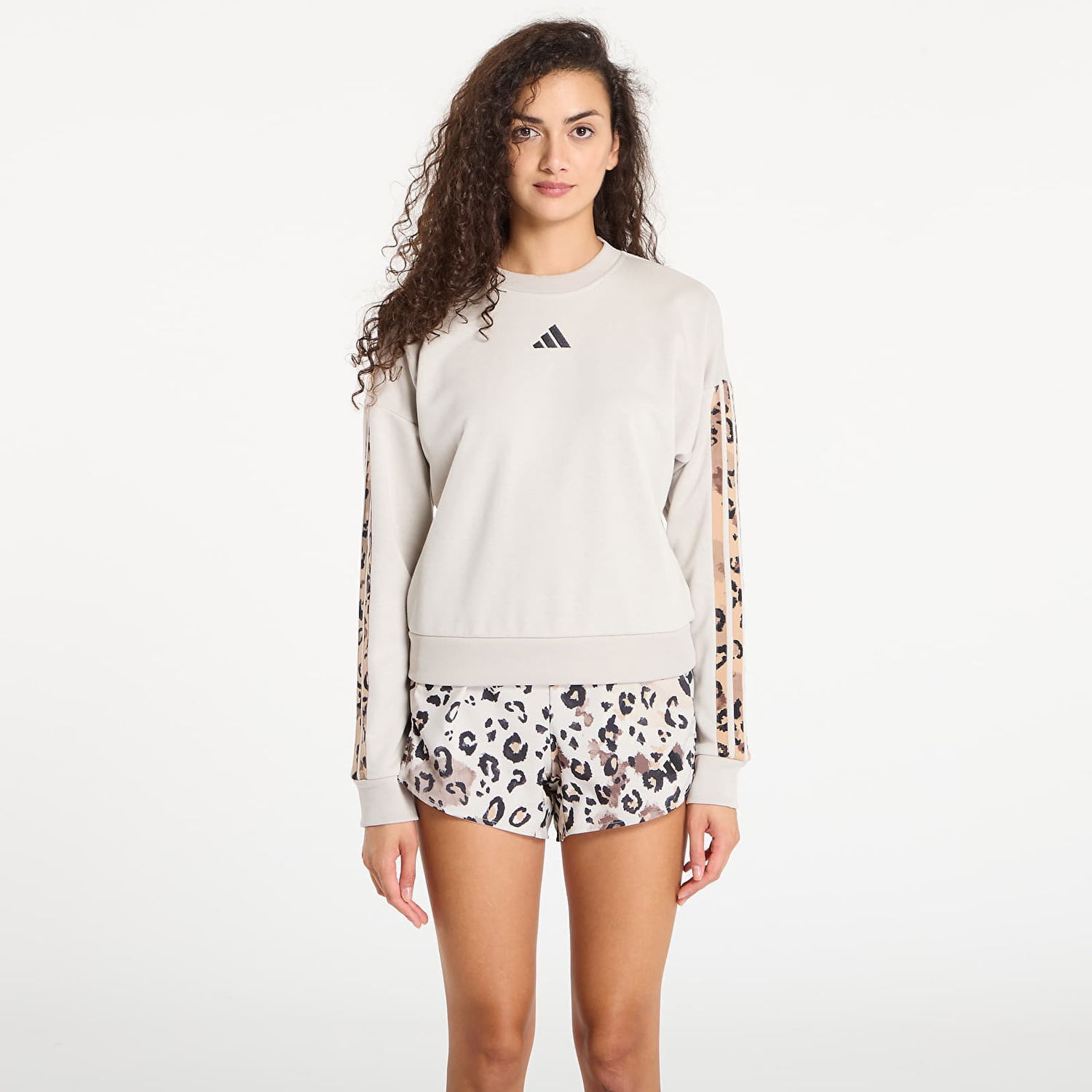 Sweatshirt adidas Performance Animal Print French Terry 3 Stripes Sweatshirt Beige | JM1836, 0
