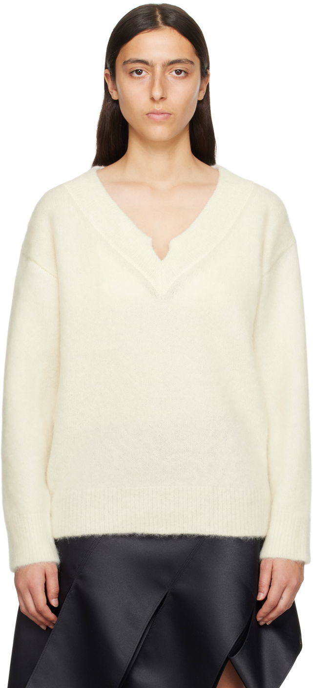 Sweater We11done We11done V-Neck Sweater Hvid | WD-KT3-23-658-W-IV
