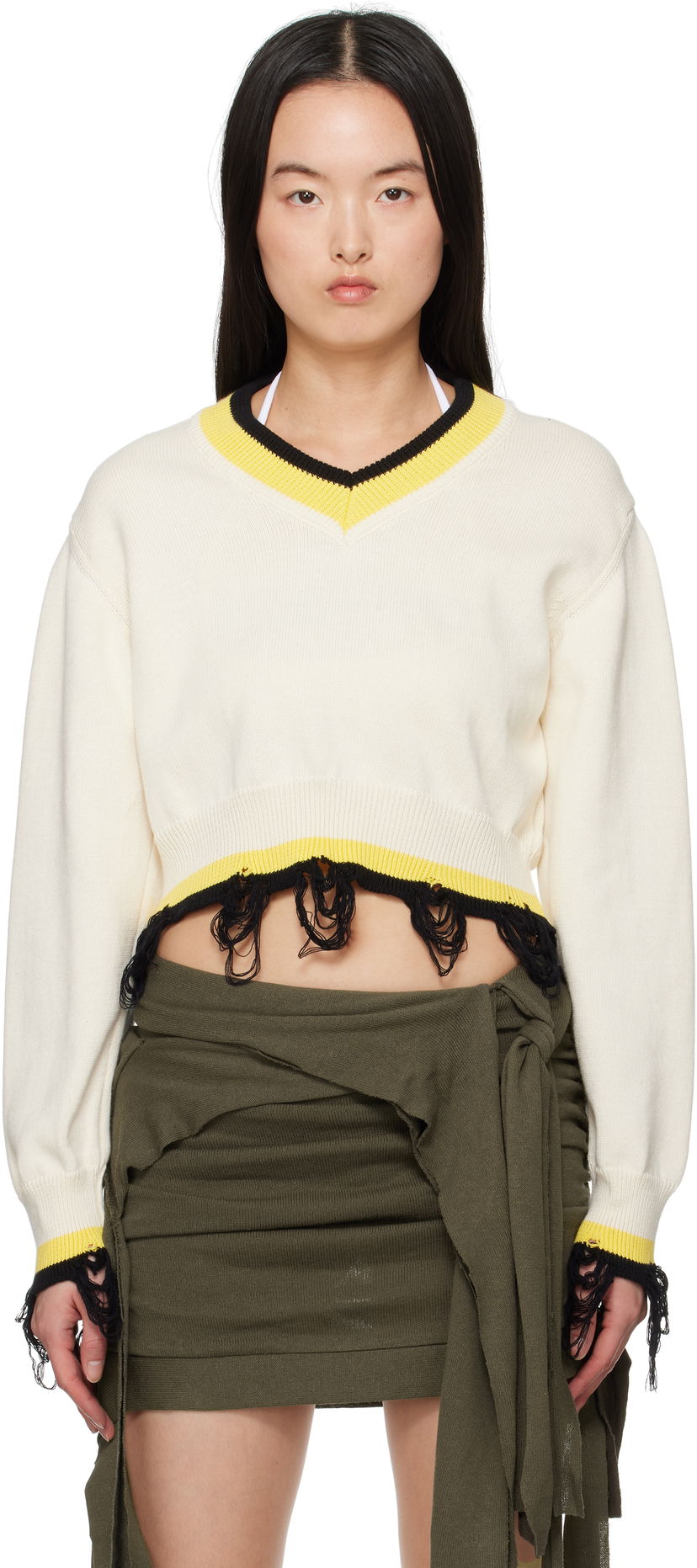 Sweater Ottolinger Ottolinger Cropped V-Neck Sweater Hvid | 107-101507-02