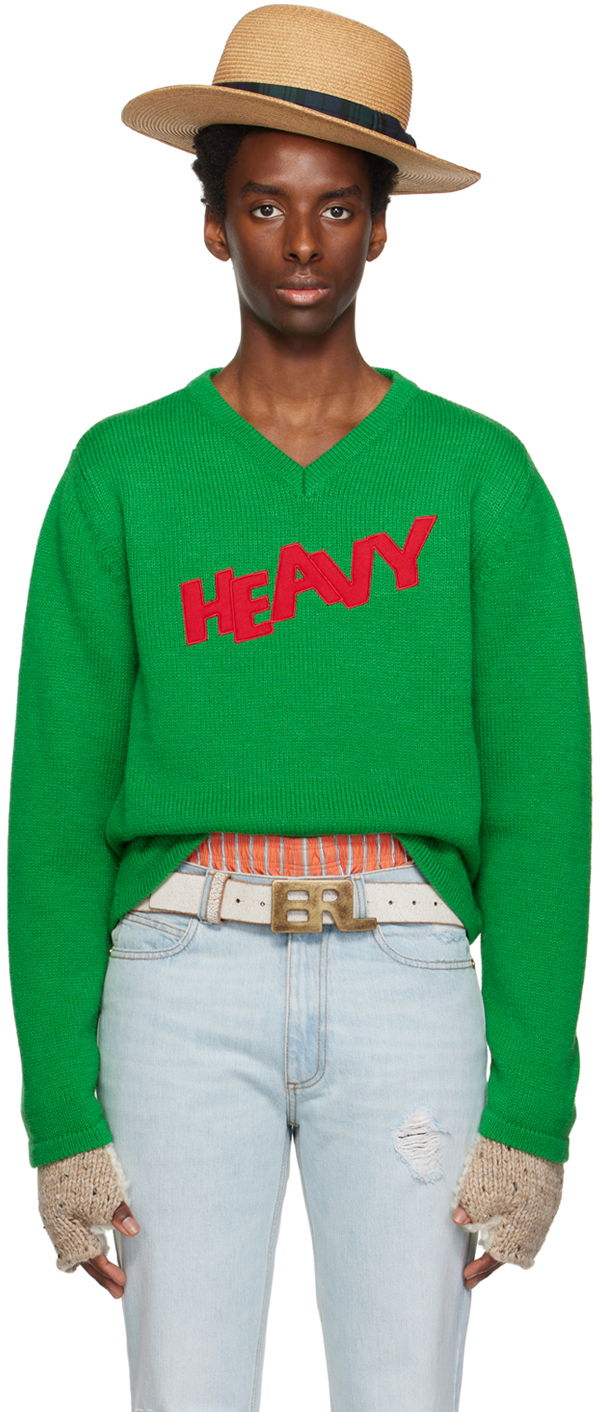 Sweater ERL ERL Men's Patch V-Neck Sweater Grøn | ERL06N008