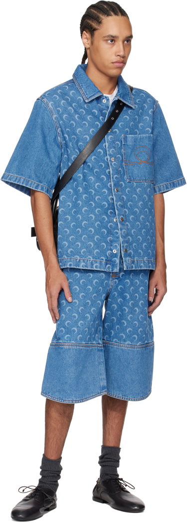 Skjorte Marine Serre Marine Serre Moon Laser Workwear Denim Shirt Blå | MSI017A CDEN0002, 3